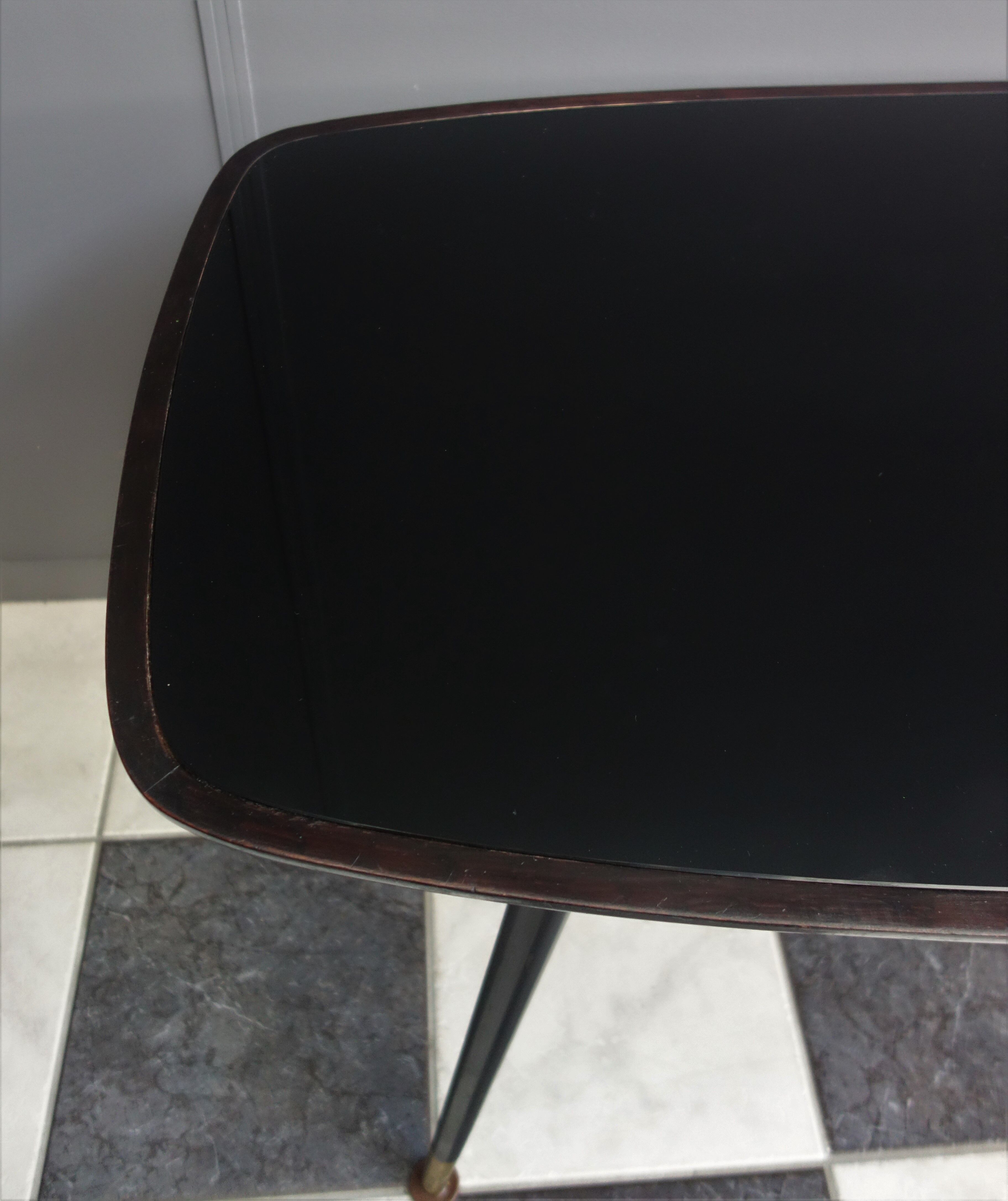 Black coffee table with Black glass plate 1960s