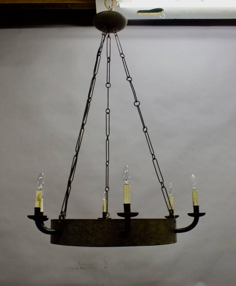 Art deco wrought iron chandelier with 6 lights