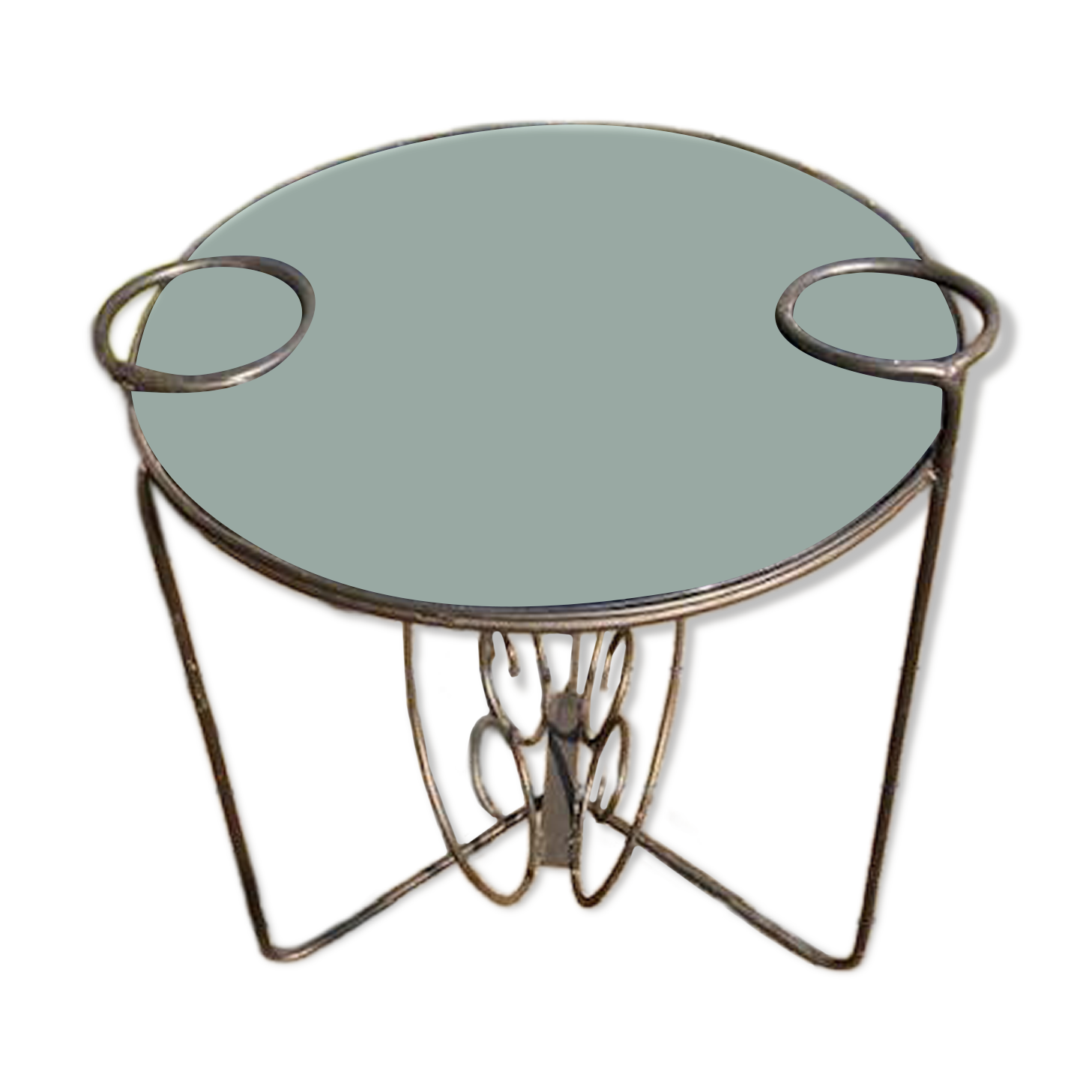 Jolie table basse design scandinave métal et verre 1950.