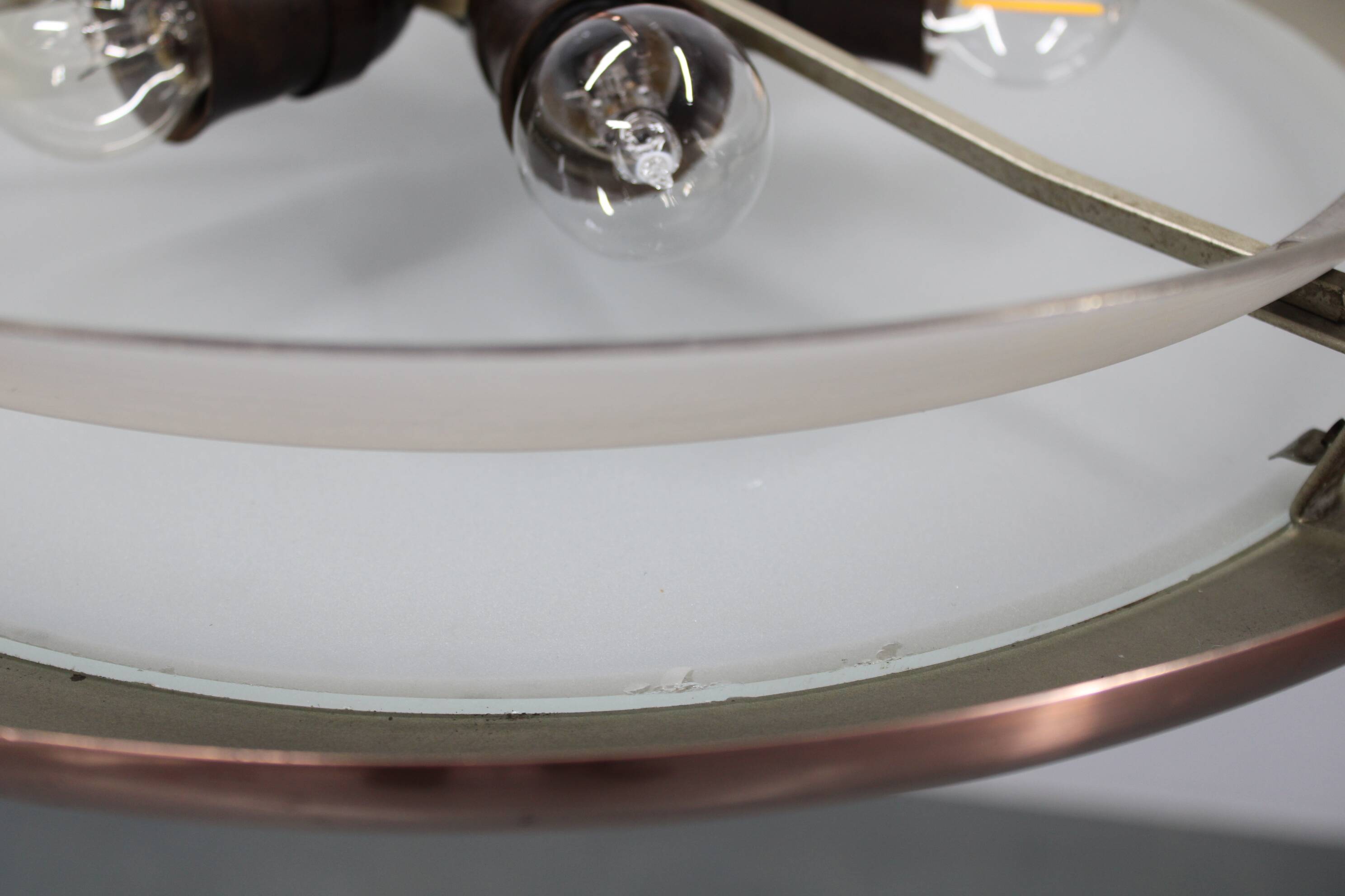 1930s "ufo" chandelier in copper finish by josef hurka, czechoslova