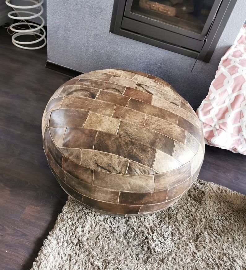 Vintage 70s leather pouf