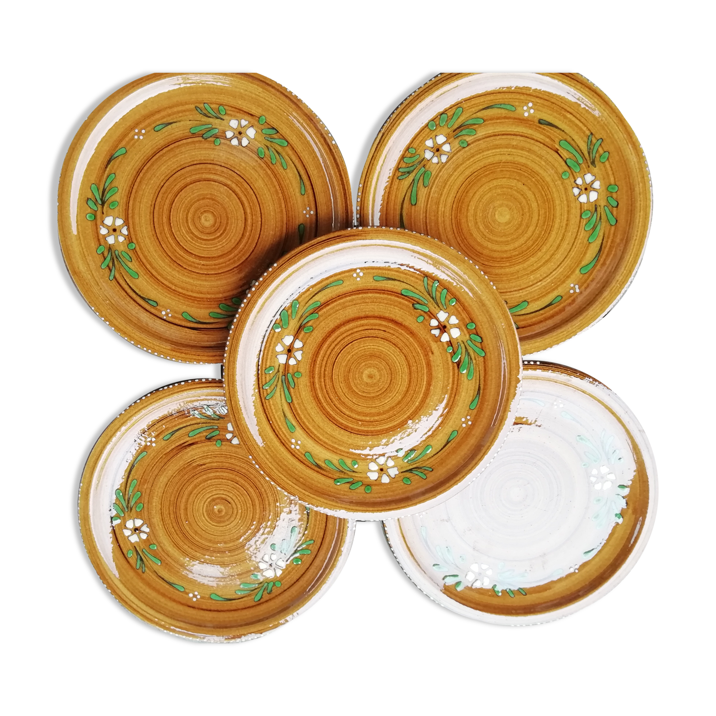 Set of glazed ceramic plates