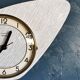 Vintage formica clock asymmetrical silent wall clock "Vedette transistor gray"