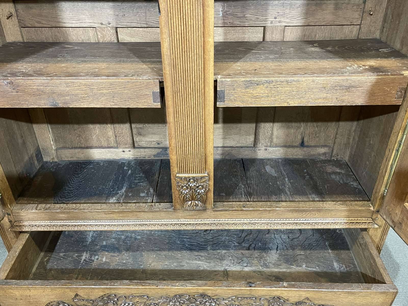 19th-century Norman wedding armoire in blonde oak.