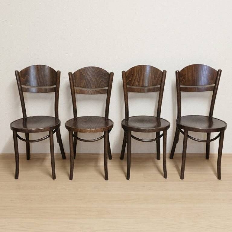 Set of 4 ton wooden dining chairs, 20th century, czechoslovak, 90 × 46 cm
