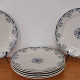 6 Flat plates in blue/green iron clay model “Mignon”, H & Cie Sarreguemines