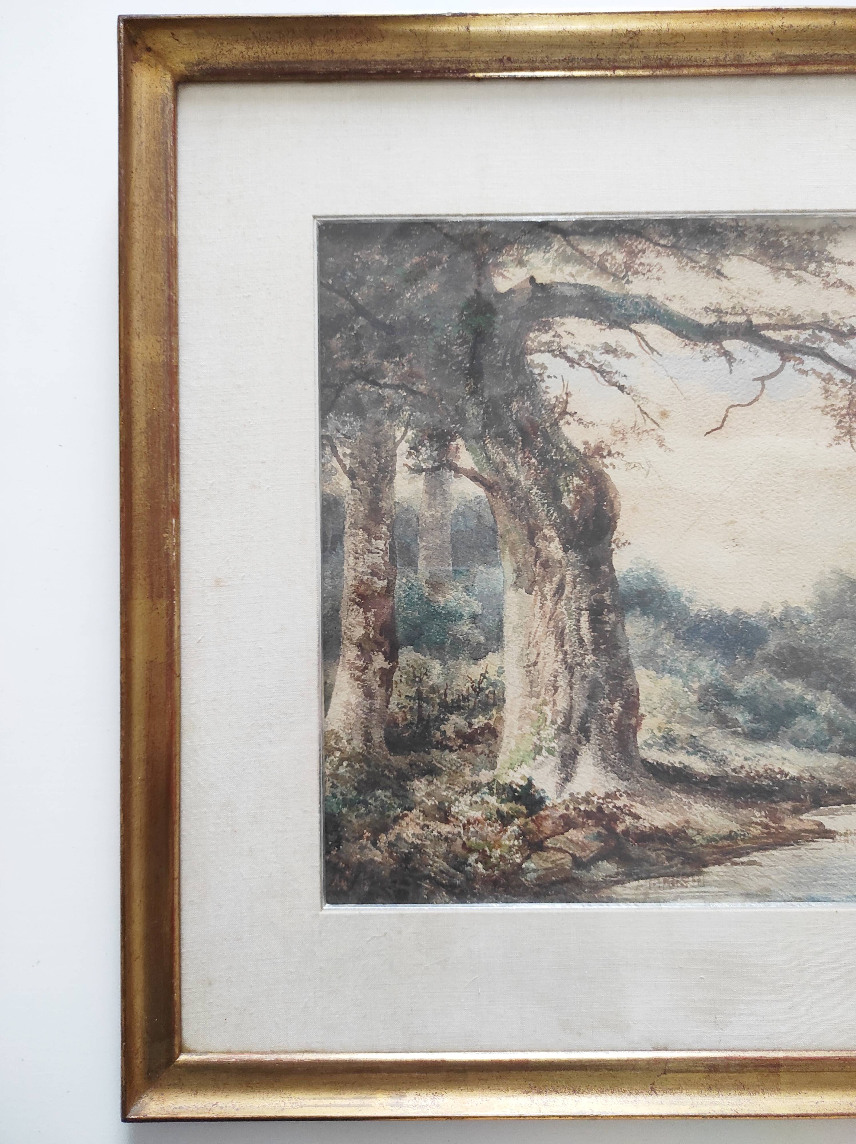 View of a Lake, 19th Century Framed Watercolor