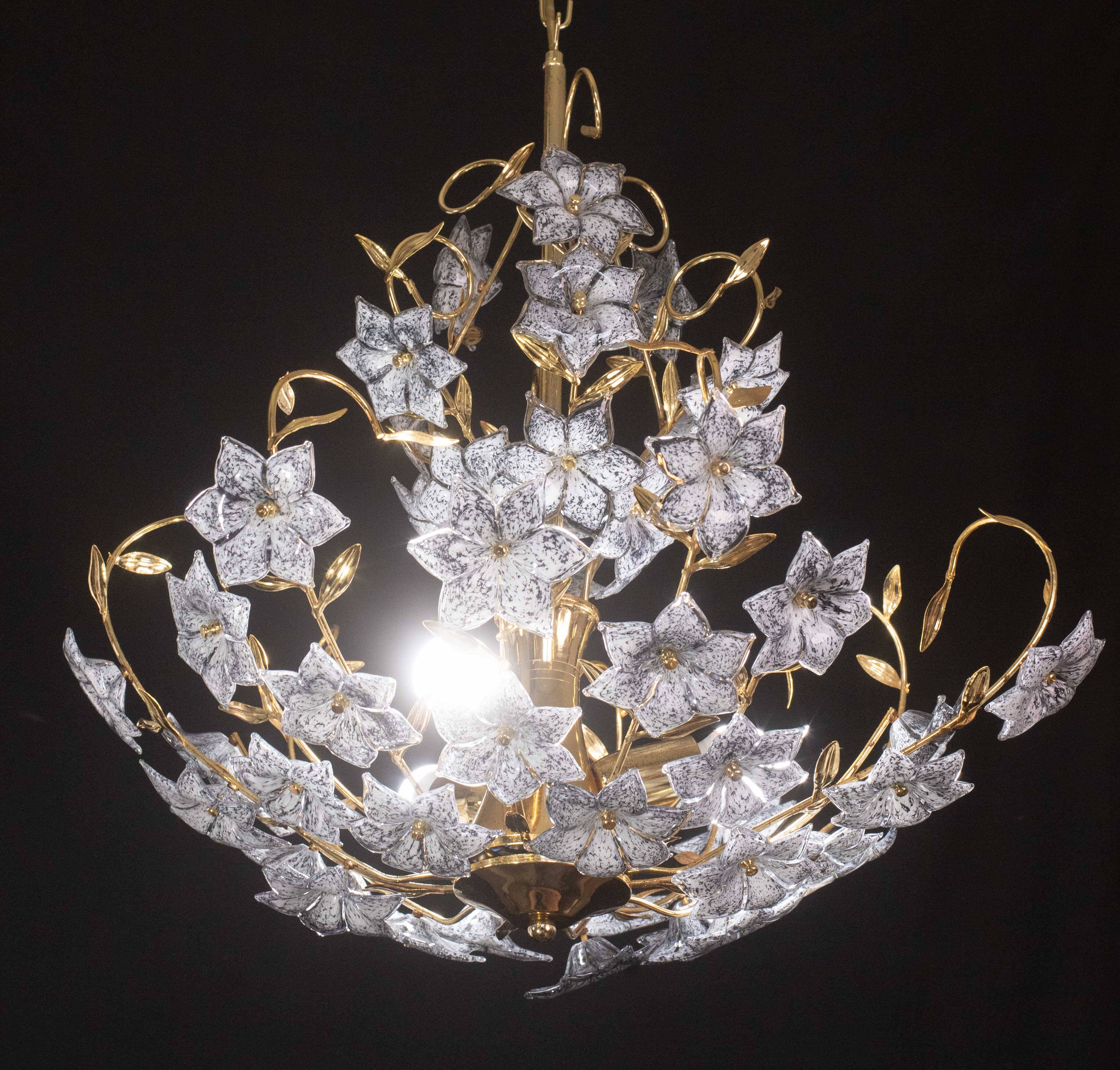 Fantastic Rare Murano Chandelier Full of Black Flowers, 1970s