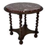 Antique Side Table with Twisted Legs and Marble Top, 1930s