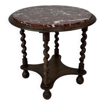 Table d'appoint ancienne avec pieds torsadés et plateau en marbre, années 1930