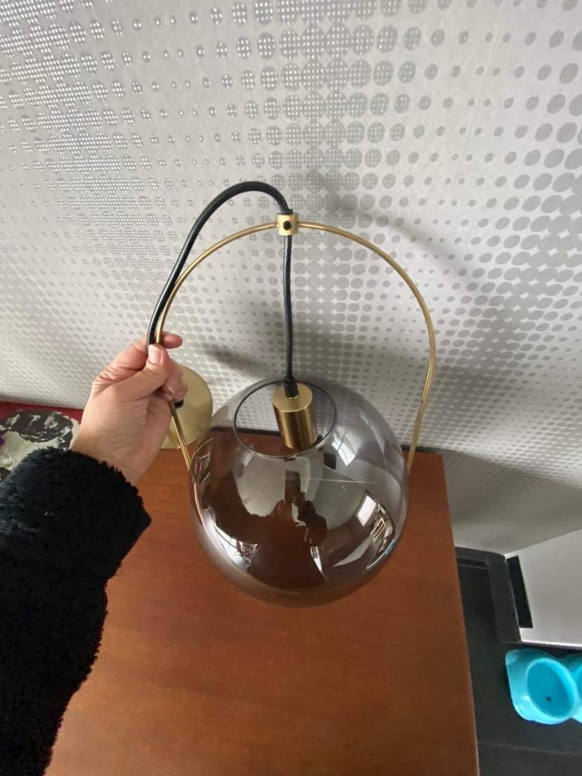 Suspension smoked glass and gilded metal