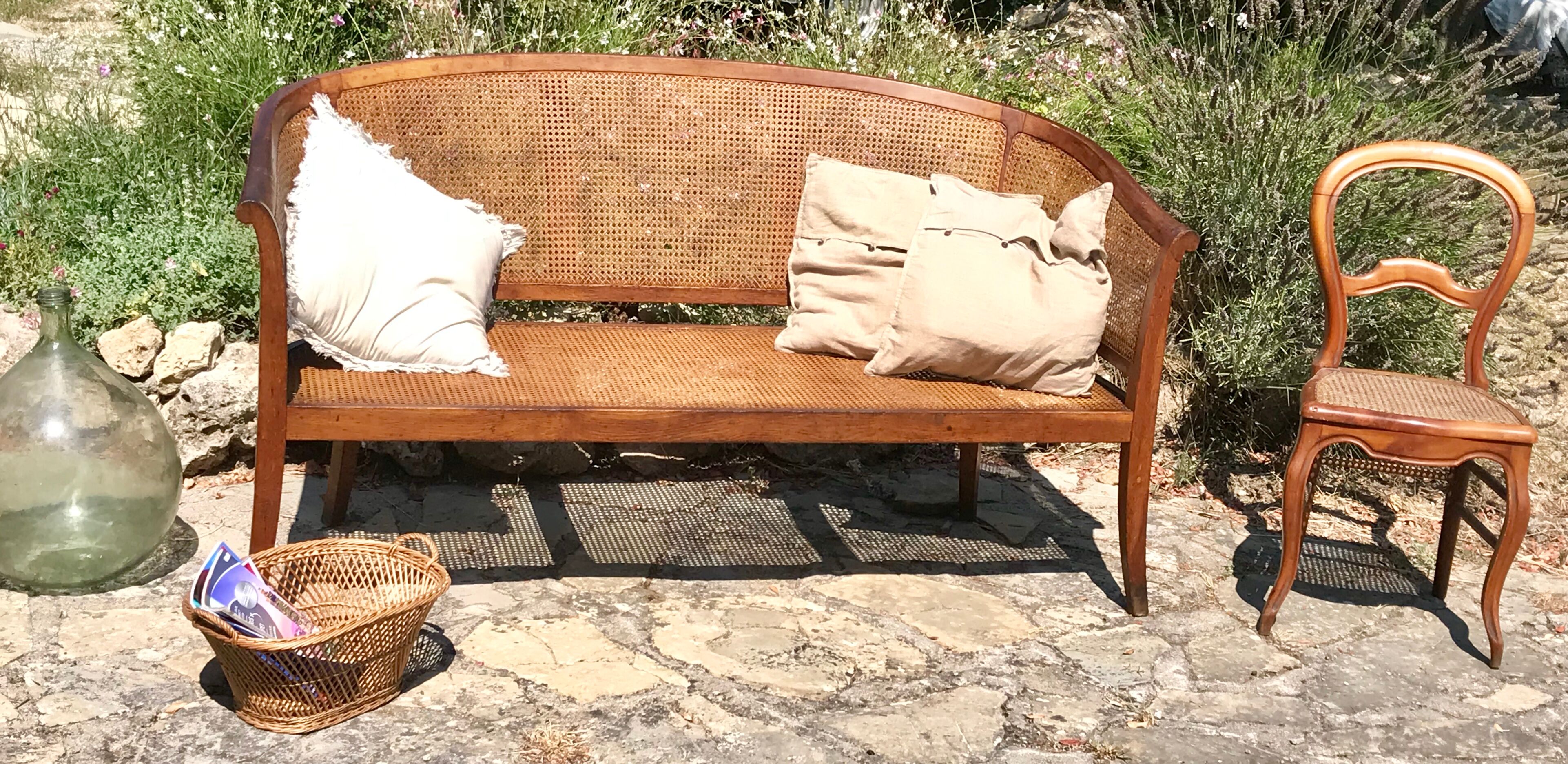 Old cane basket sofa
