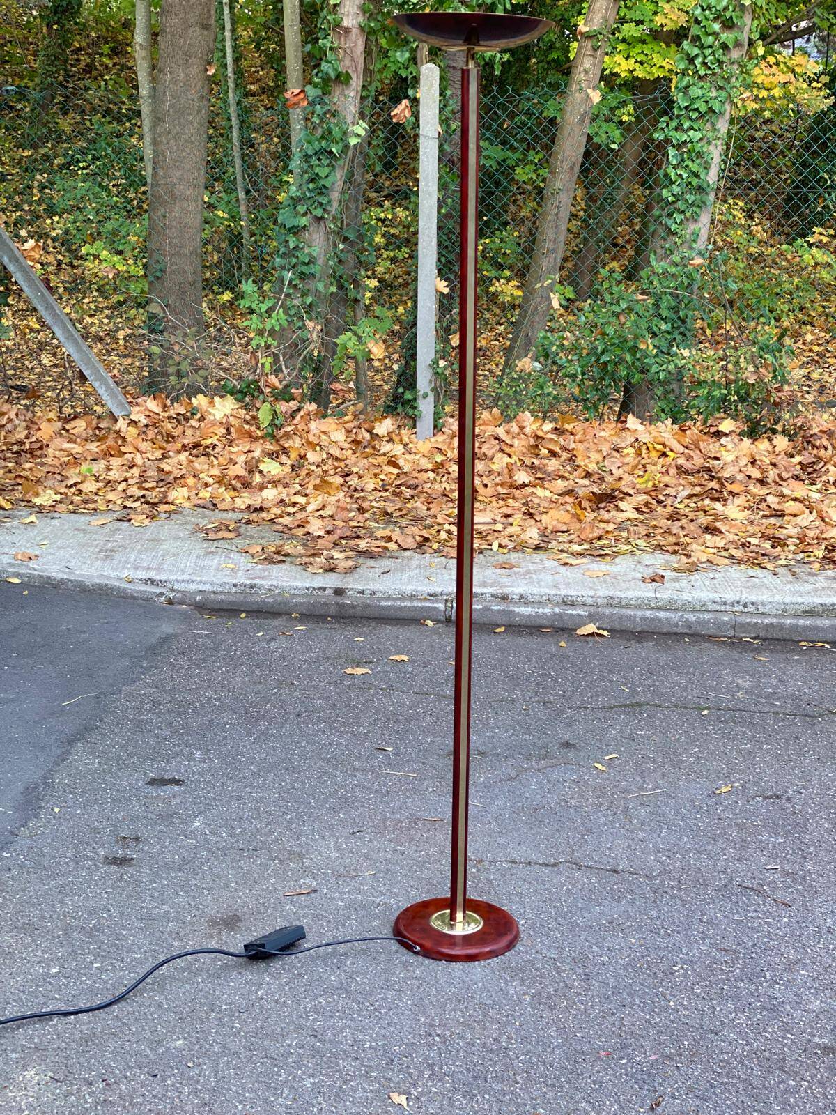 Art Deco floor lamp in burgundy with a golden dome, France