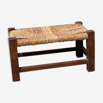 Stool bench vintage wood and straw