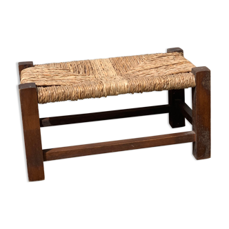 Stool bench vintage wood and straw