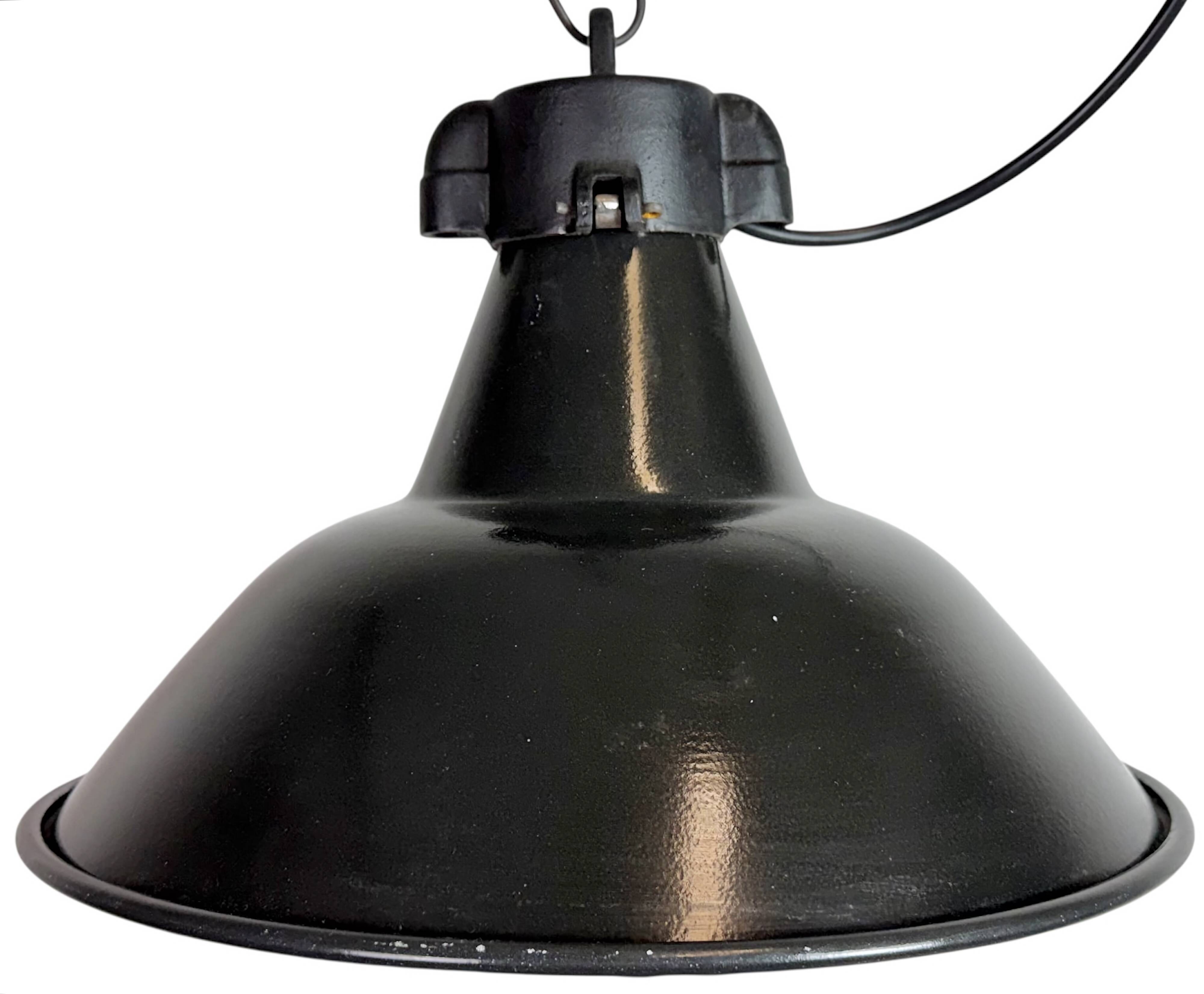 Industrial Black Enamel Factory Lamp with Cast Iron Top, 1950s