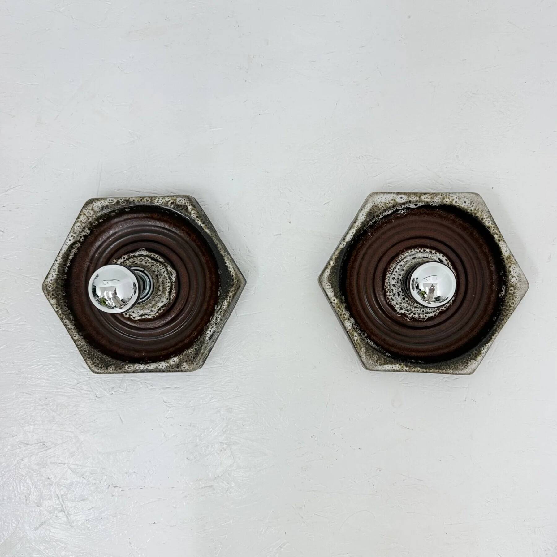 Set of 8 brown ceramic wall lamps, 1970s