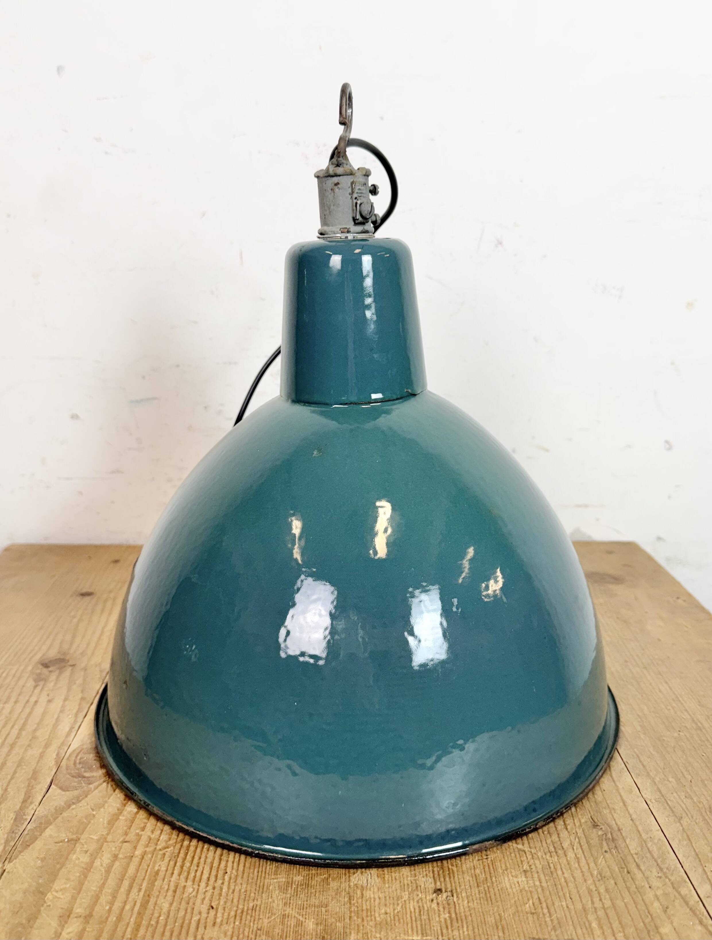 Industrial Petrol Enamel Factory Pendant Lamp, 1960s