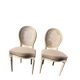 Paire de chaises cérusées assises tissu, dossier cannés