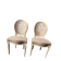 Paire de chaises cérusées assises tissu, dossier cannés