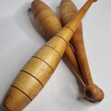 Set of three vintage juggling clubs in turned wood