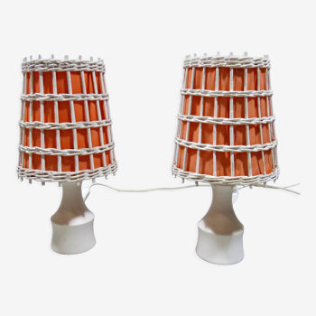 Set of 2 rattan table lamps, 1960’s