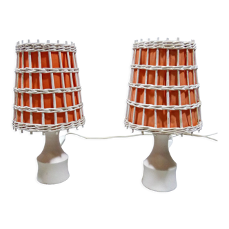 Lot de 2 lampes de table en rotin, années 1960