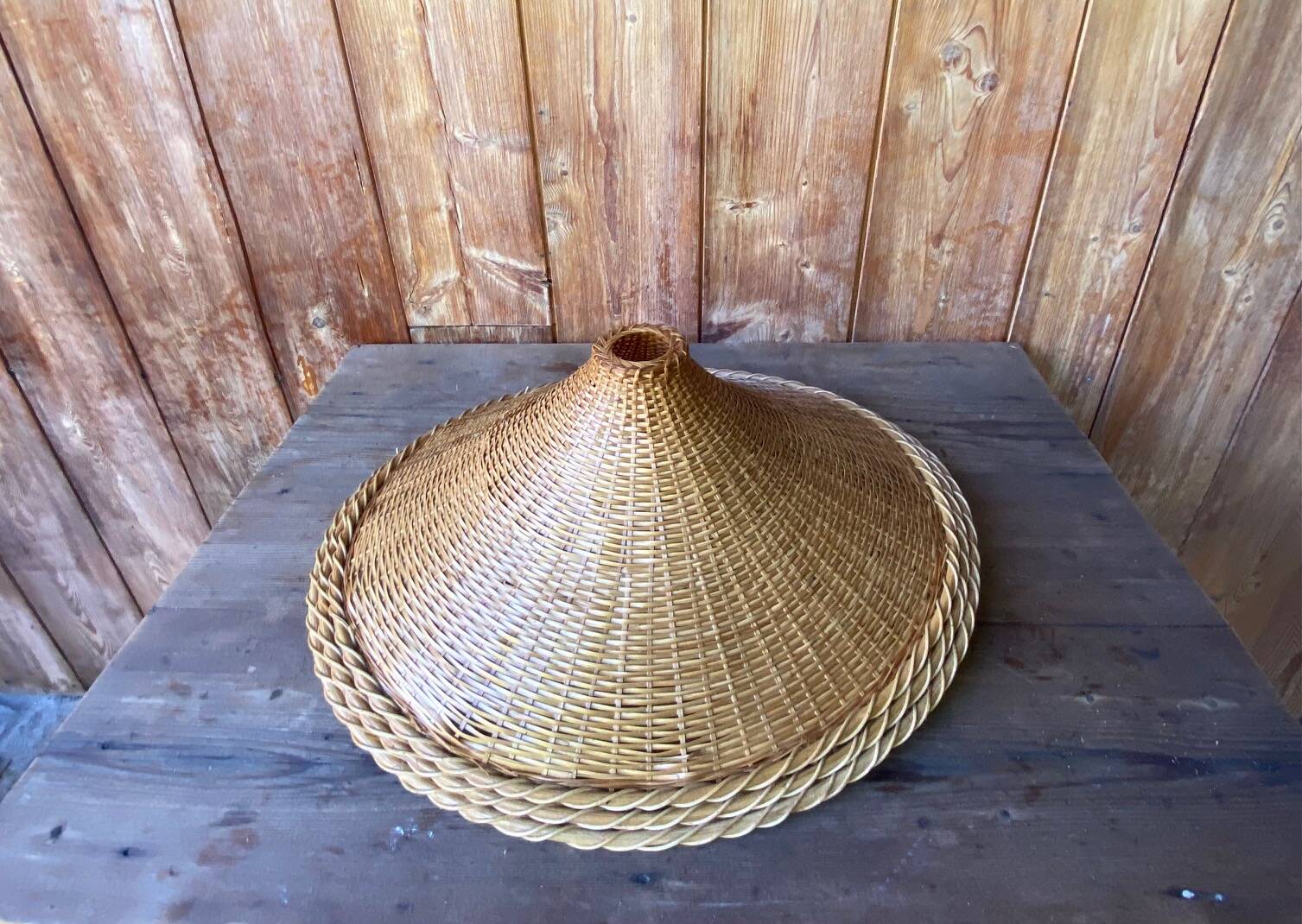 Large vintage oval rattan pendant light