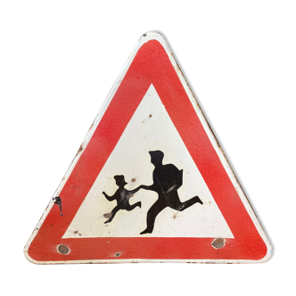 Warning children traffic sign original 1970s