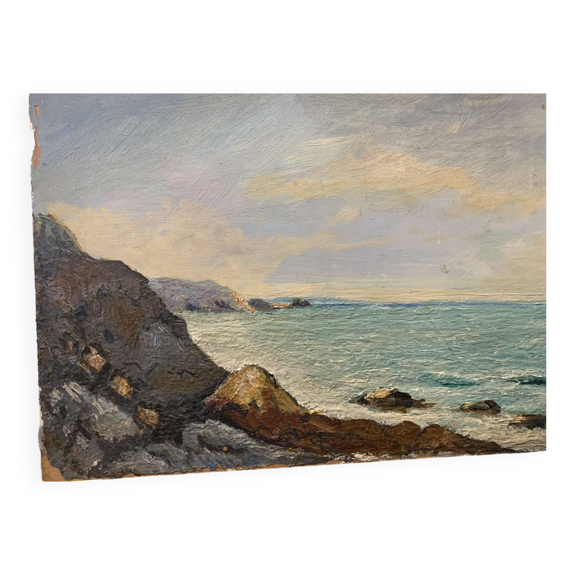 Seaside painting, on board, vintage, unsigned Dimensions: 41 x 27 cm