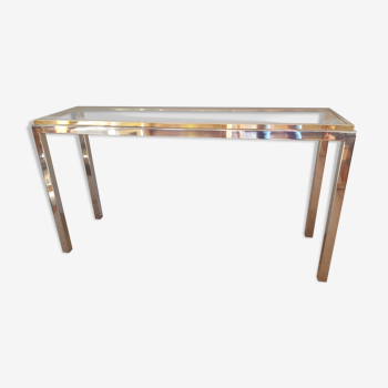 Brass and stainless steel glass console