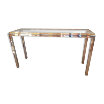 Brass and stainless steel glass console