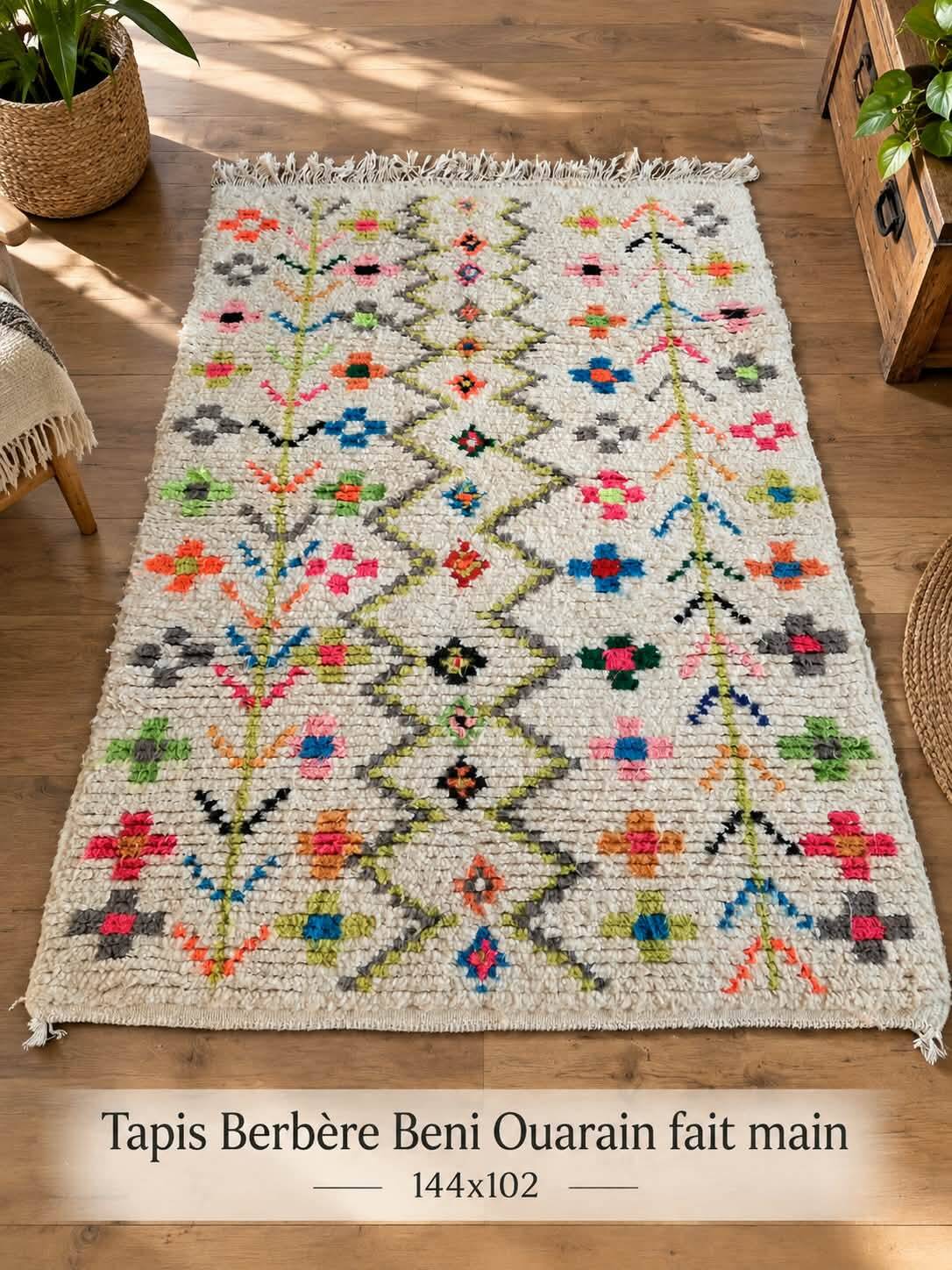 Tapis berbère beni Ouarain fait main 144x102cm