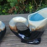 Two swan-shaped vases in glazed ceramic vintage 30/40s