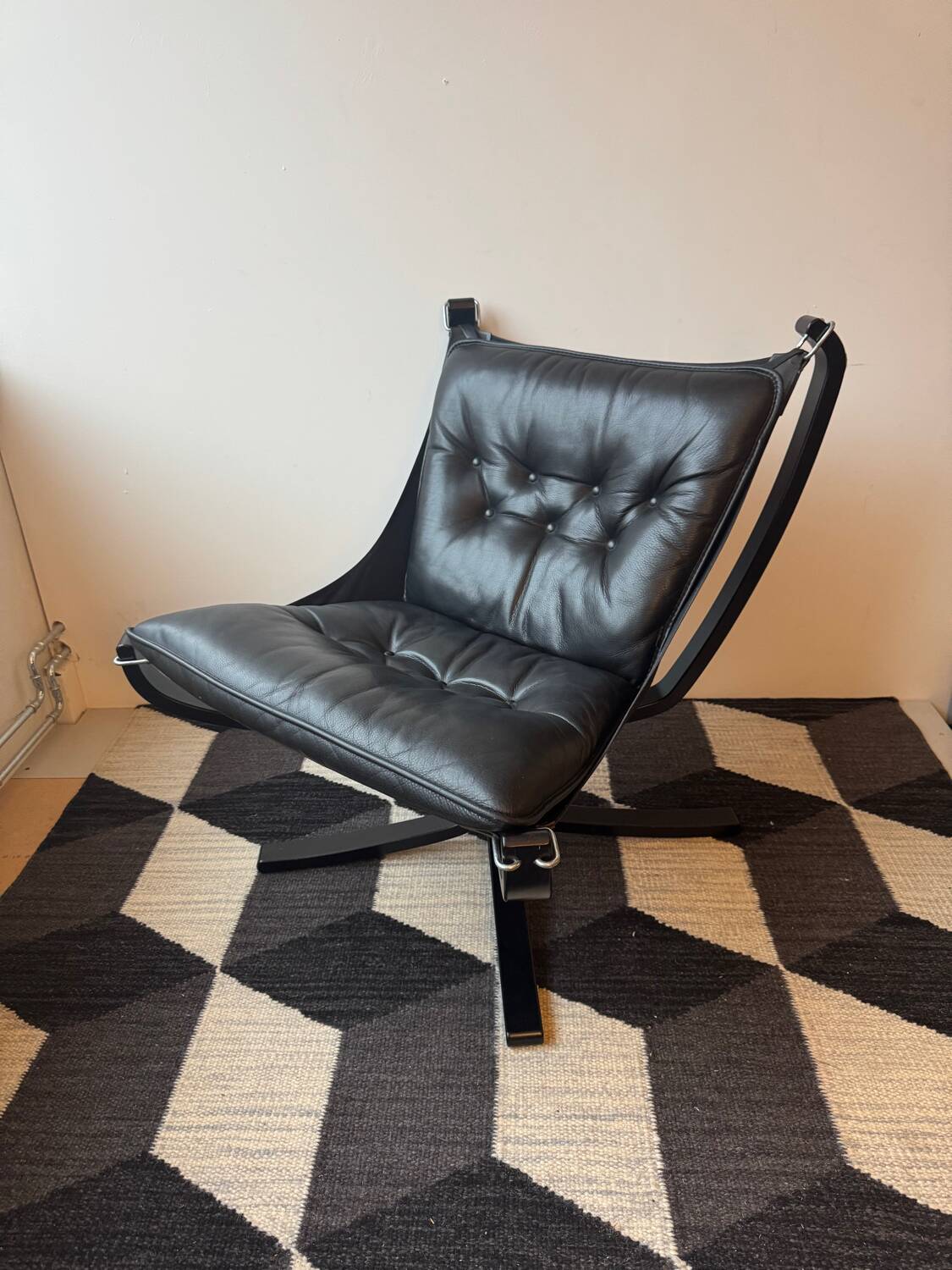 "Lounge chair 'Falcon' in black leather by Sigurd Ressel, Norway"