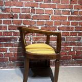 Set of a chair and an armchair in wood and yellow fabric