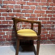 Set of a chair and an armchair in wood and yellow fabric