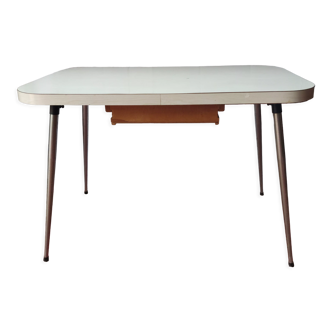 Kitchen table in formica white vintage 60s