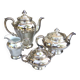 Tea and coffee service in porcelain and silvered enamel.