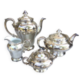 Tea and coffee service in porcelain and silvered enamel.