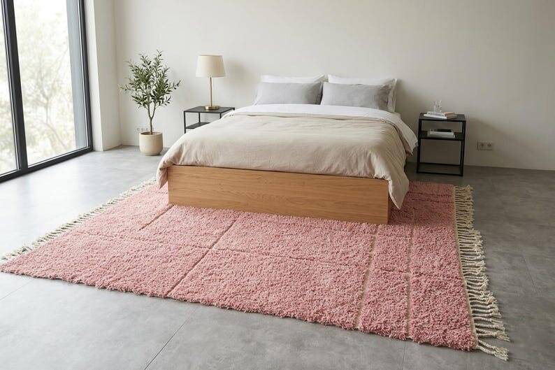 Custom traditional Beni Ouarain rug in handmade pink, 2/3 m.
