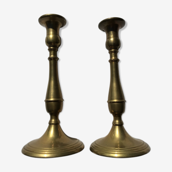 Pair of dark brass candle holders height 19,5cm