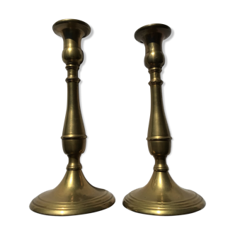 Pair of dark brass candle holders height 19,5cm