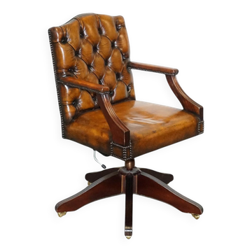 Chaise de Réalisateur Chesterfield en Cuir Marron Cigare