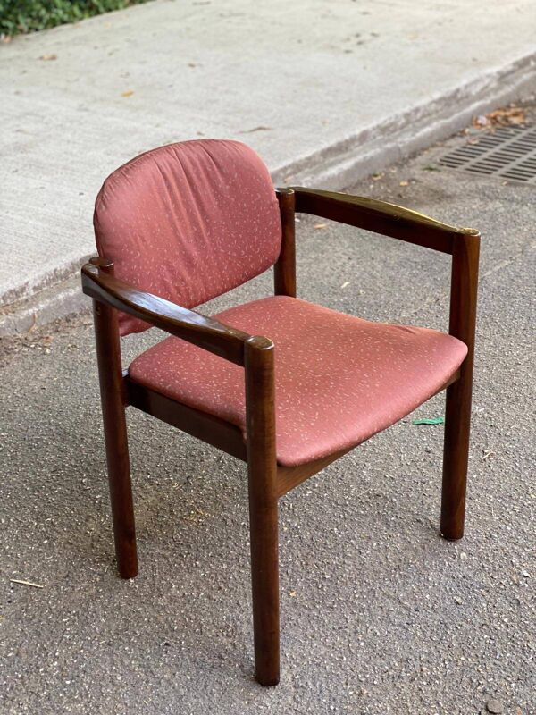 Fauteuil de bureau scandinave noyer courbé et tissu