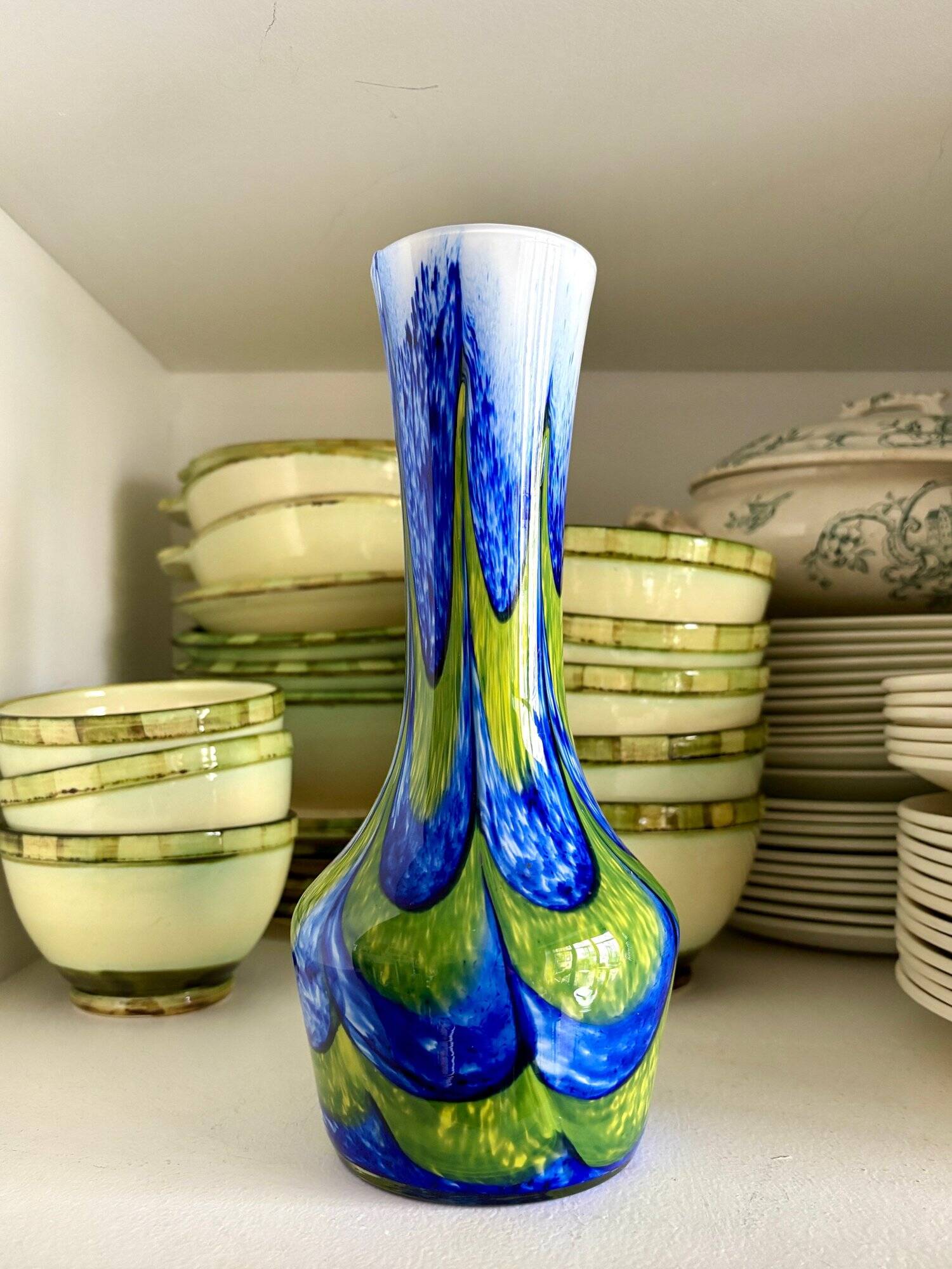Vase en pâte de verre bleue et verte