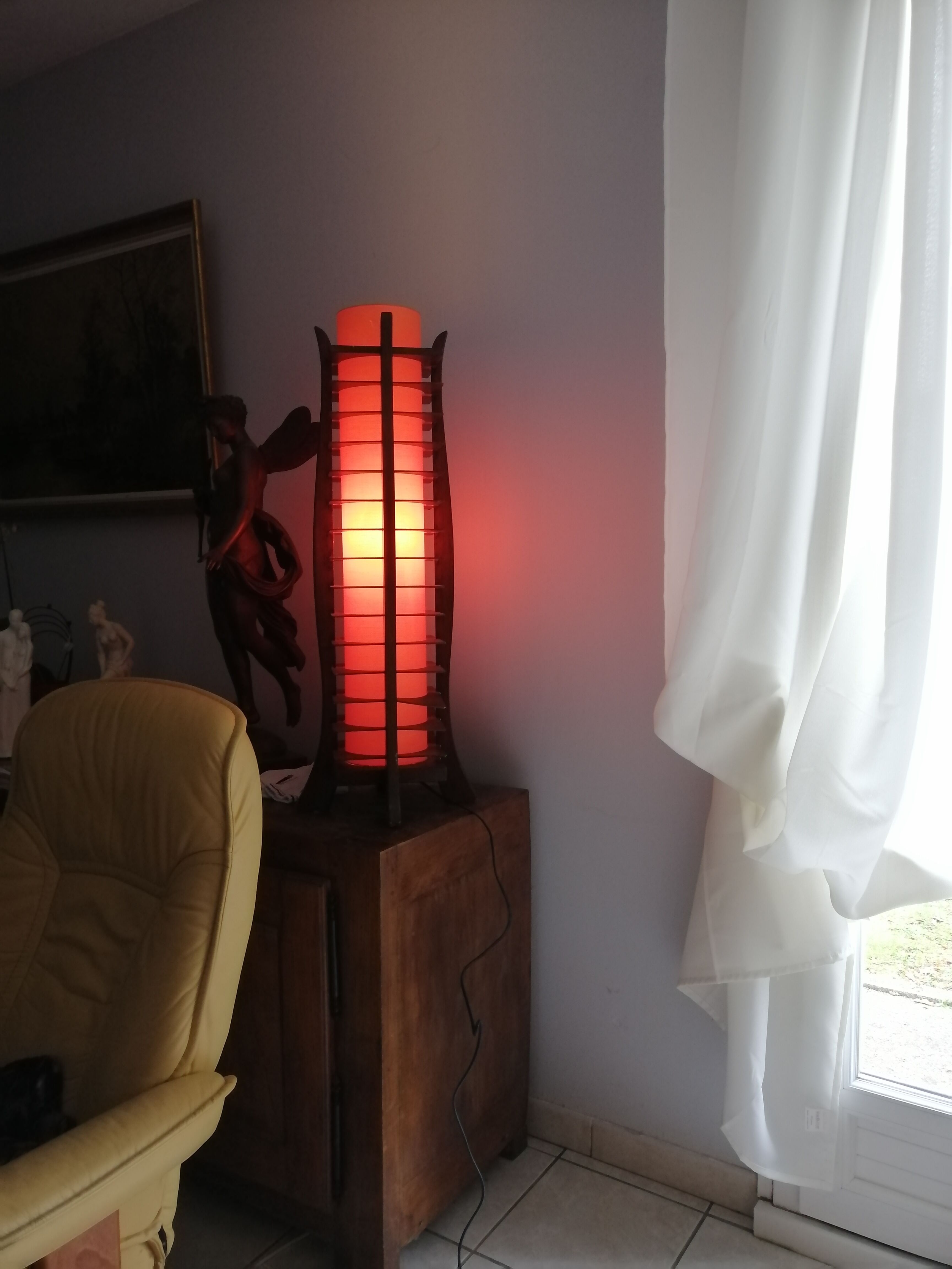 Lampe en bois ancienne vintage orange