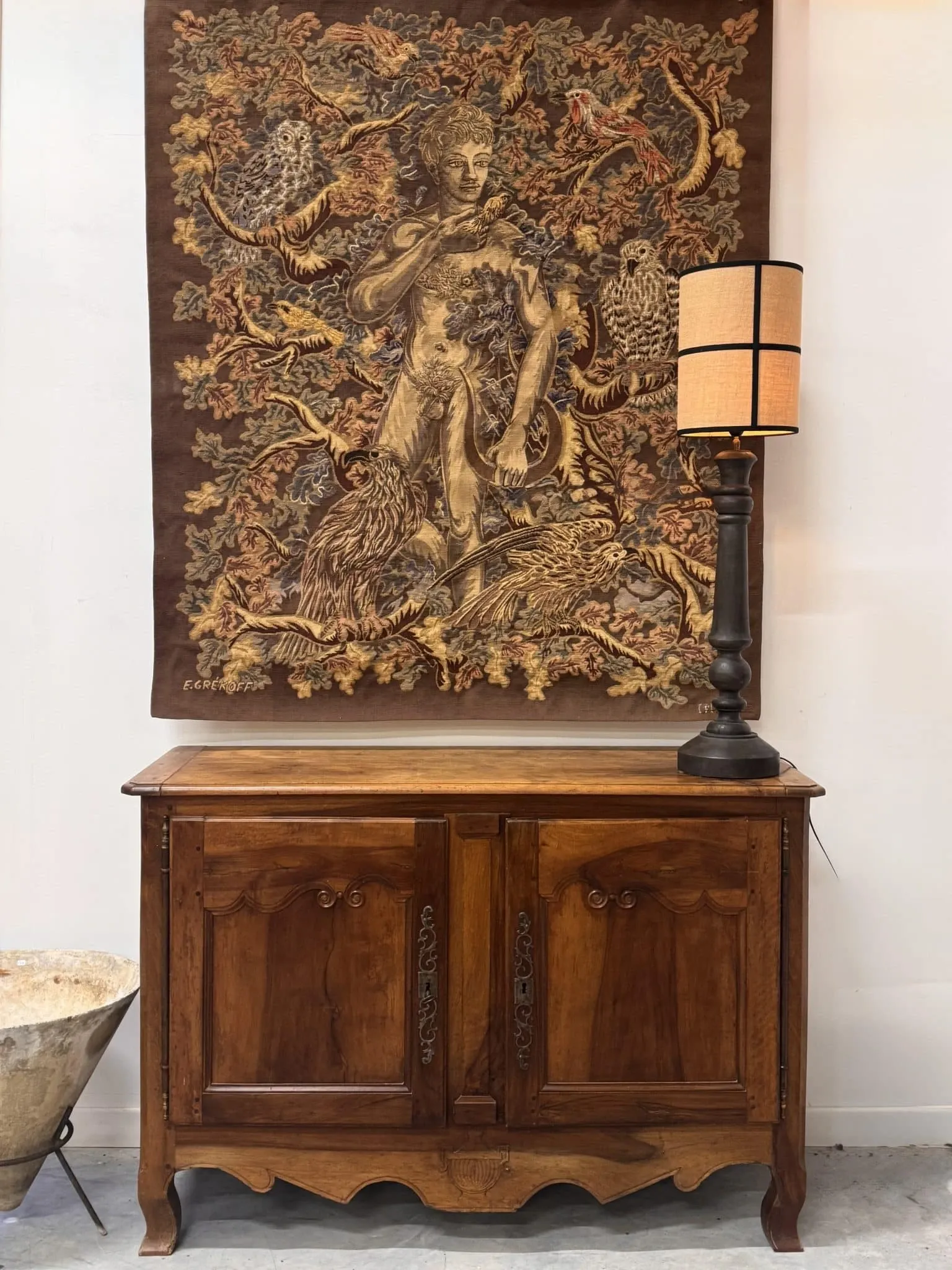 Aubusson tapestry "Orpheus Charming the Birds" Élie Grekoff, Pinto Workshop