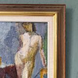 1945 Mid-Century Modern "Leaning Model" Swedish Vintage Figurative Portrait Oil Painting, Framed