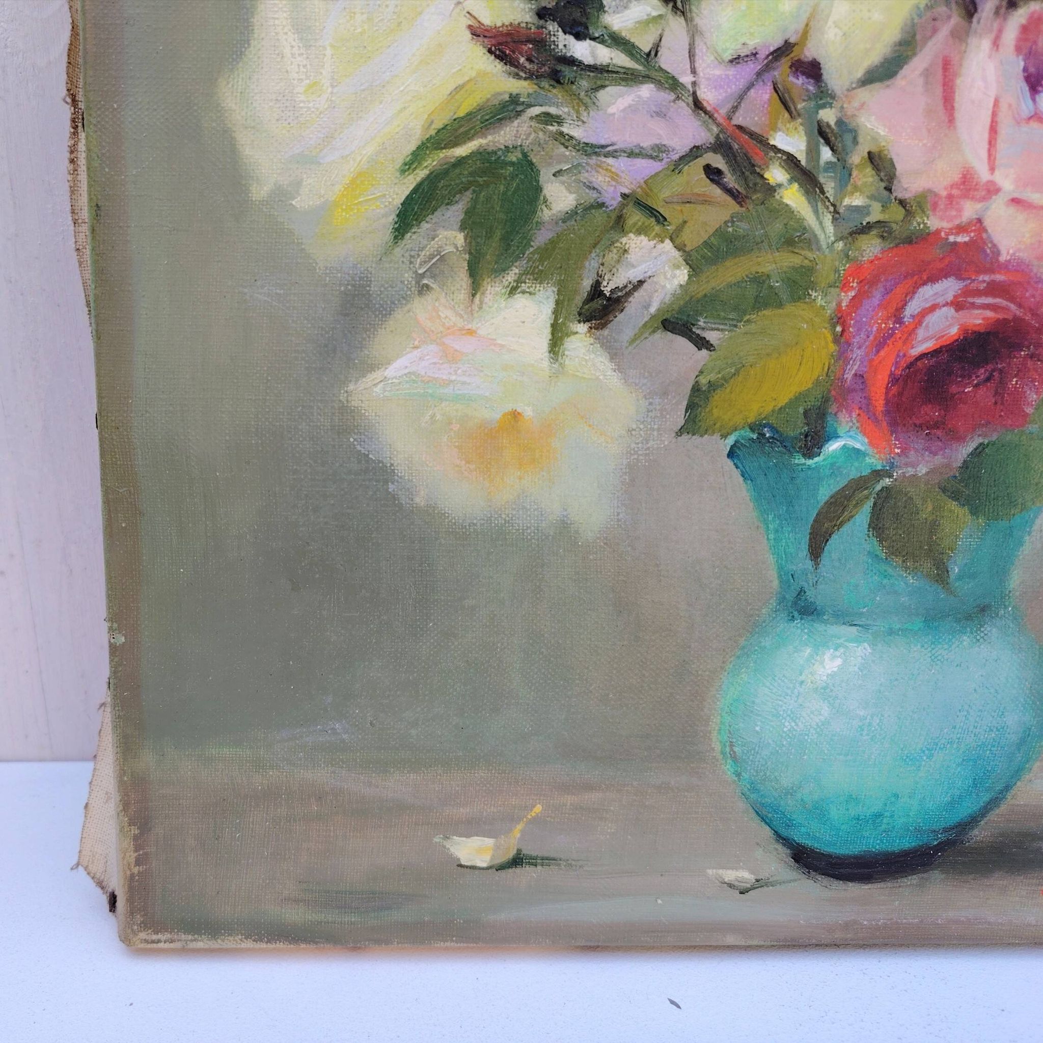 Huile sur toile  Bouquet de roses  signé Robert